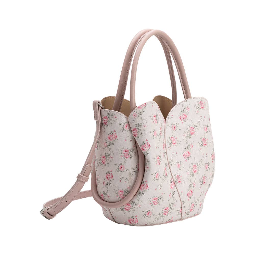 Tulip Pink Flowers Recycled Vegan Leather Top Handle Bag
