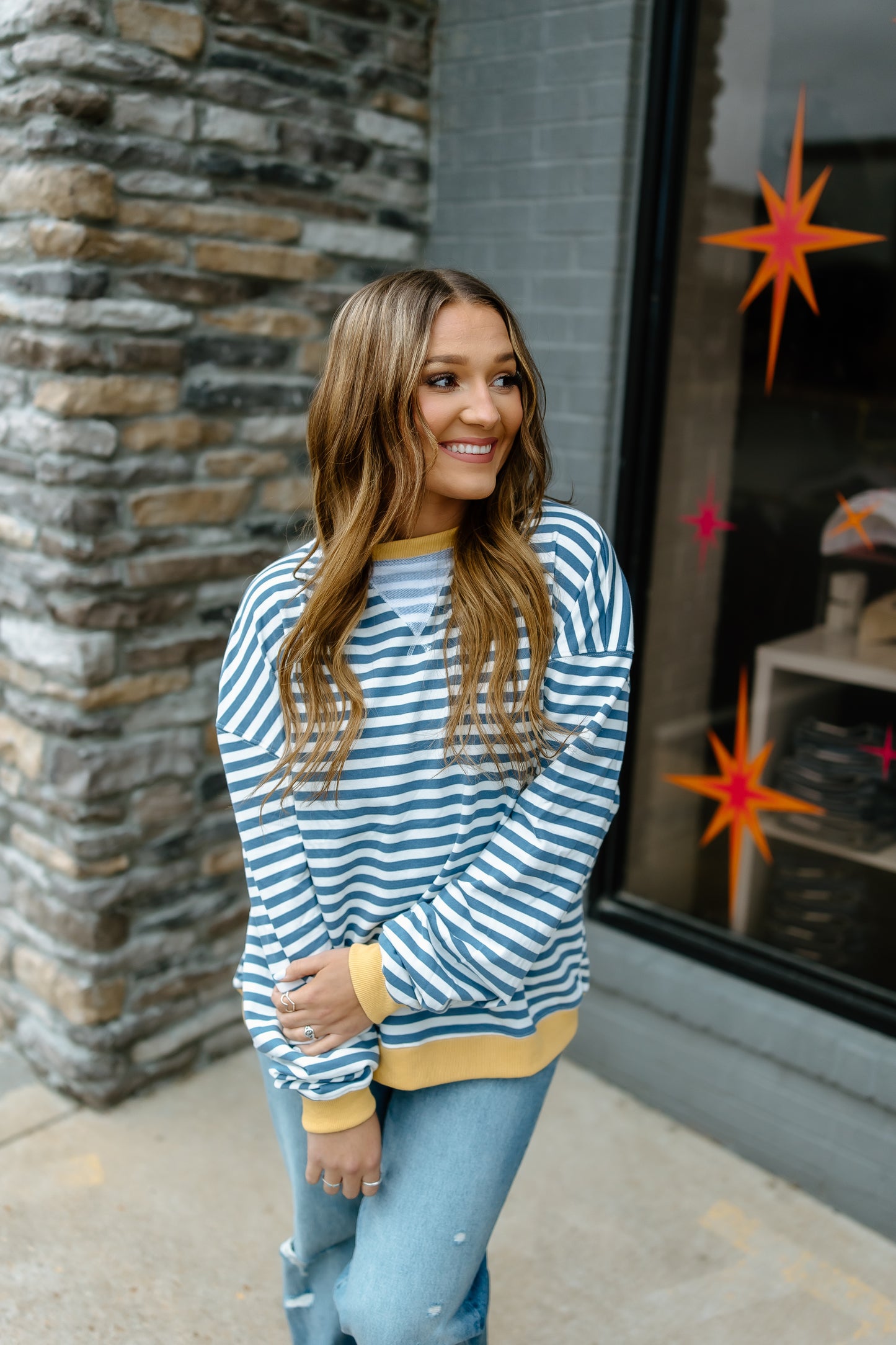 Rib Detail Oversized Striped Sweater