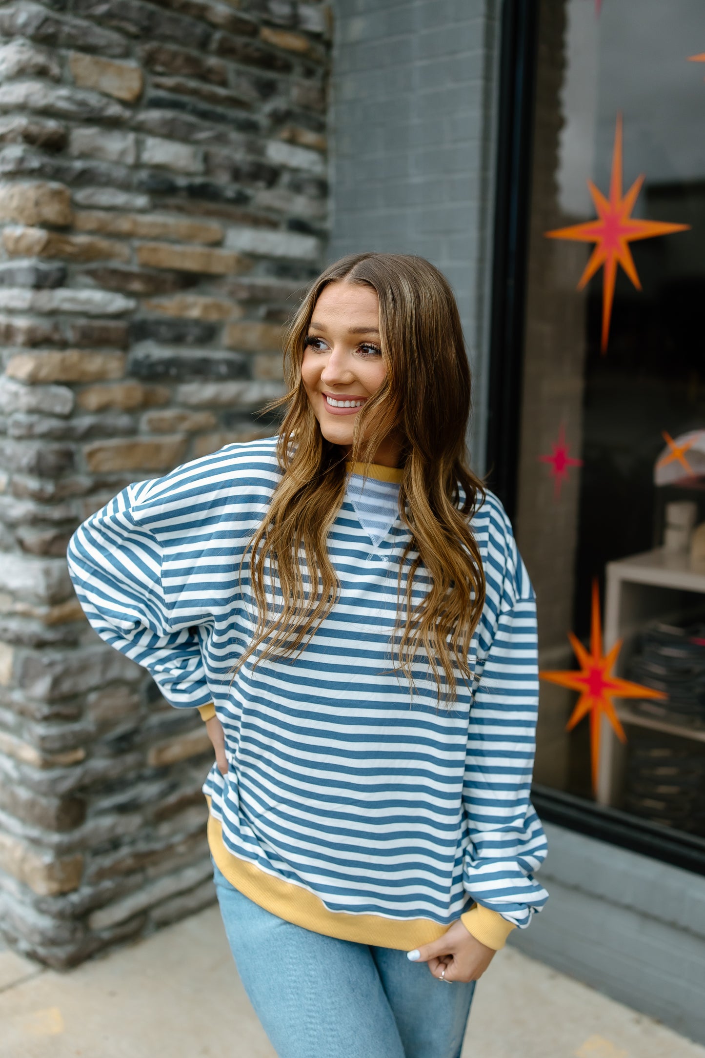 Rib Detail Oversized Striped Sweater