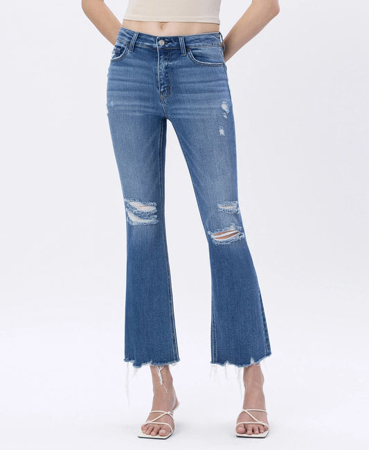 AURORA HIGH RISE DISTRESSED KICK FLARE JEANS