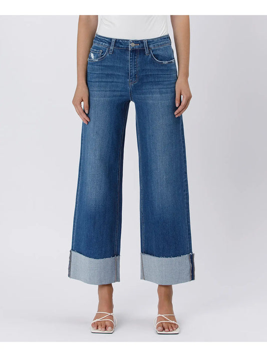 HIGH RISE CUFFED WIDE JEANS