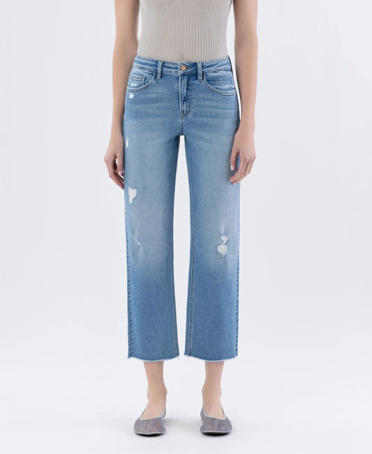 HIGH RISE RAW HEM CROP STRAIGHT JEANS