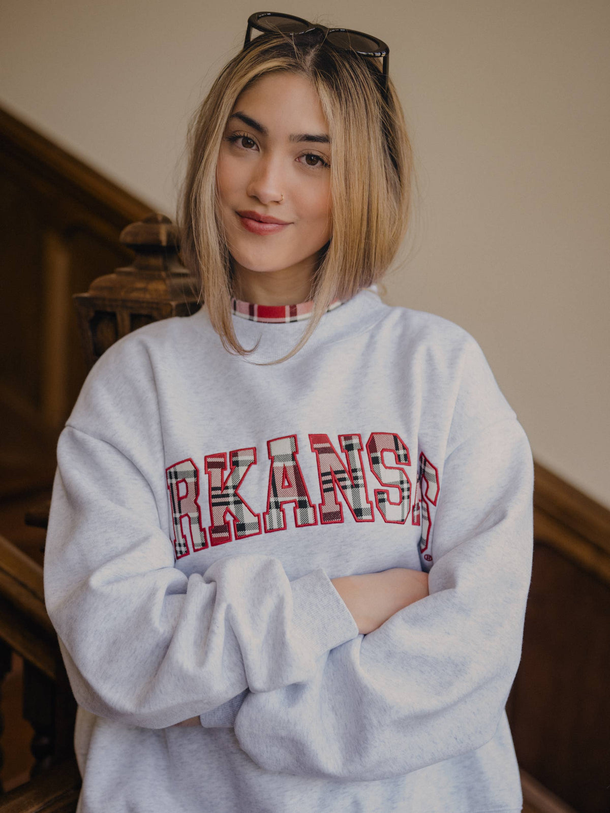 Arkansas Razorbacks Varsity Plaid Mock Neck Sweatshirt