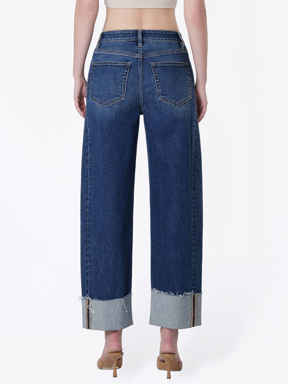 SUPER HIGH RISE SIDE PANELED CUFF BARREL JEANS