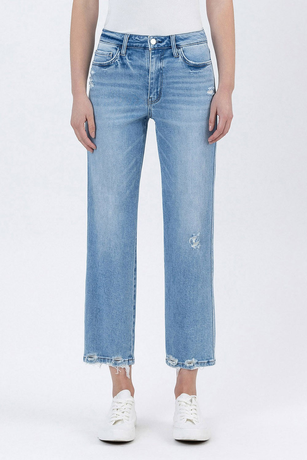 BOATLOAD HIGH RISE DISTRESSED HEM CROP JEANS