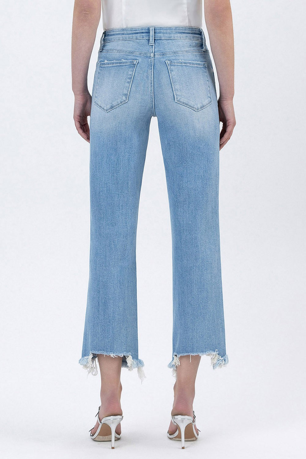 HIGH RISE SLIM WIDE DISTRESSED CROP JEANS