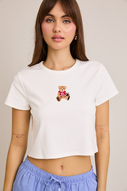 EMBROIDERED TEDDY BEAR FOOTBALL BABY TEE