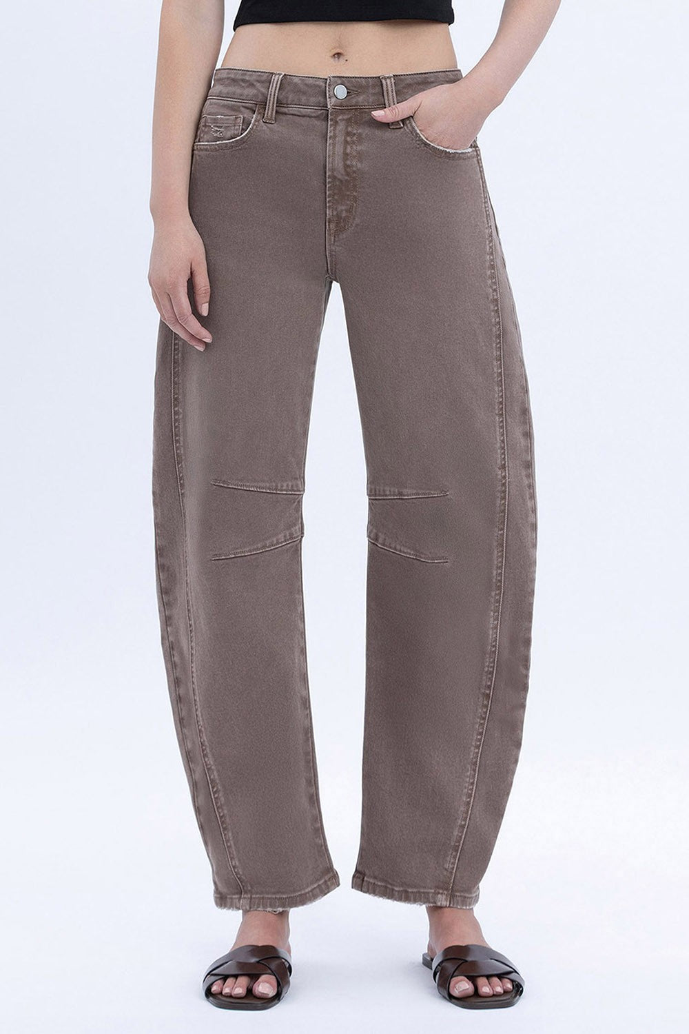 STONE HIGH RISE BARREL JEANS