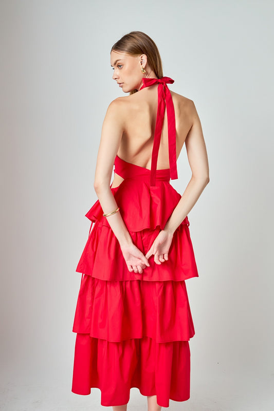 SOLID COLOR HALTER MAXI DRESS