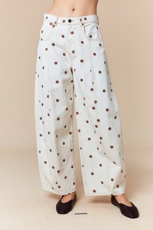 POLKA DOT PRINTED WIDE DENIM PANTS