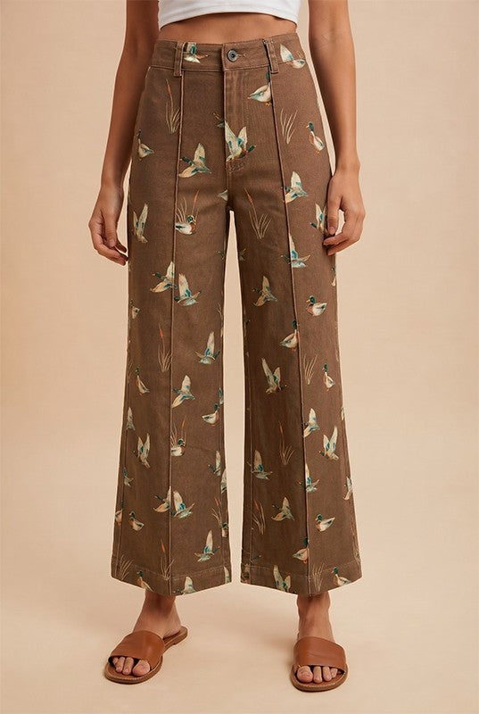 MALLARD PRINTED WIDE LEG PANTS