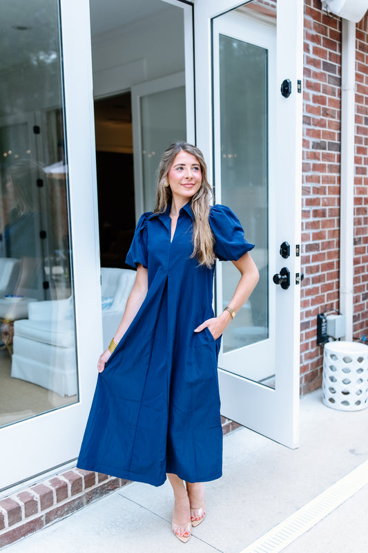 EASY BREAZY PUFF SLEEVE MIDI DRESS
