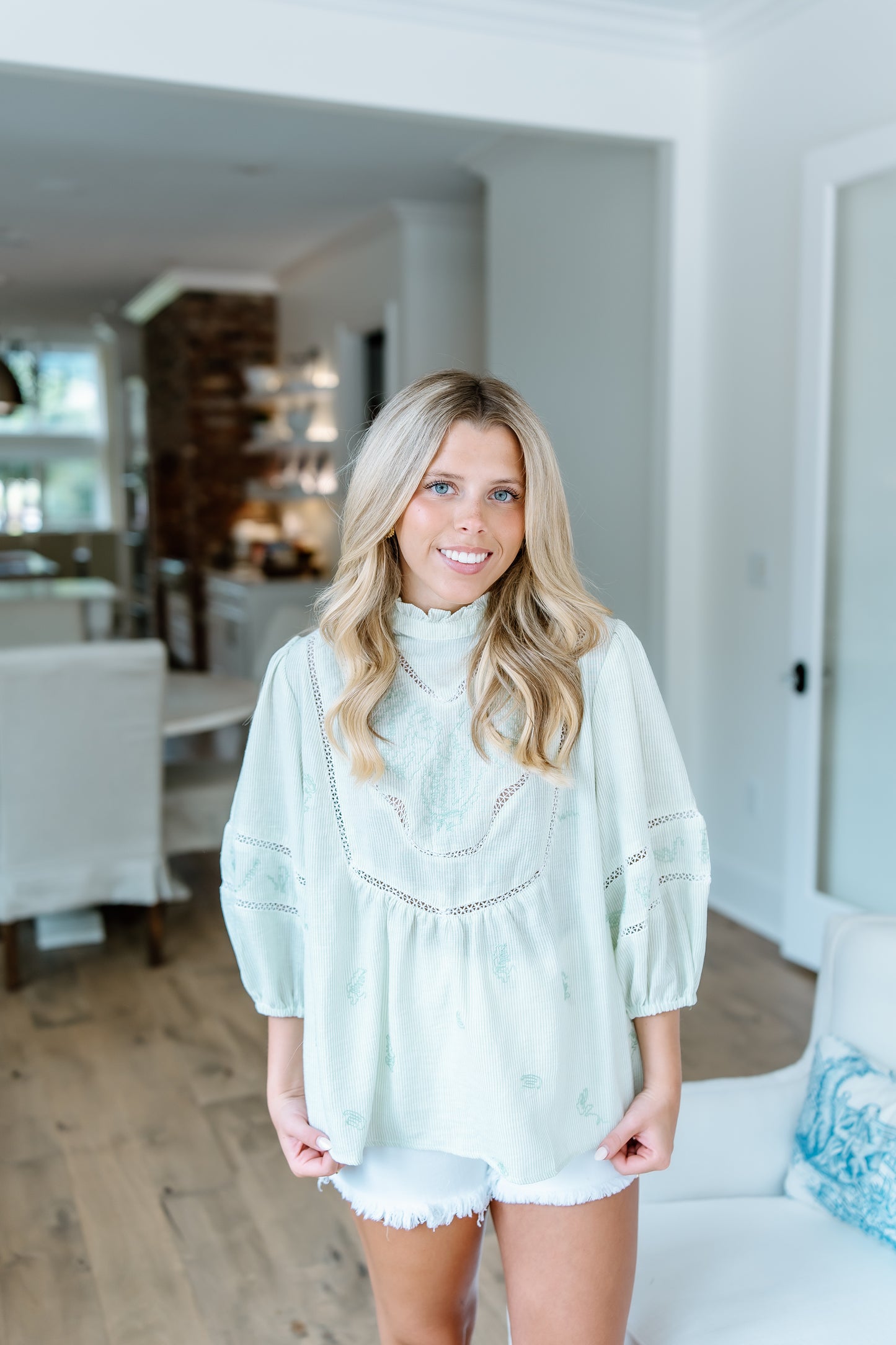 LITTLE MORE EMBROIDERED SLEEVE BLOUSE