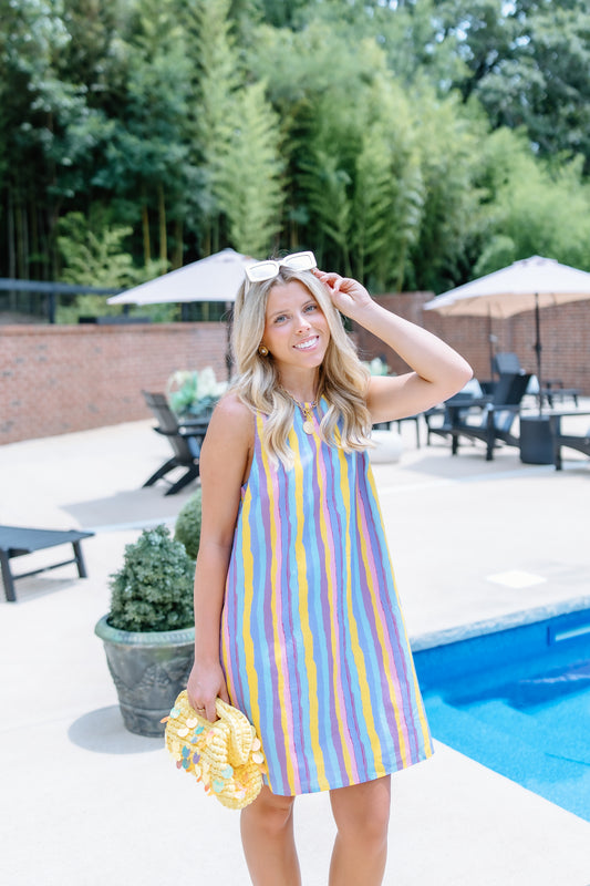 DILLARY STRIPE SHIFT MINI DRESS