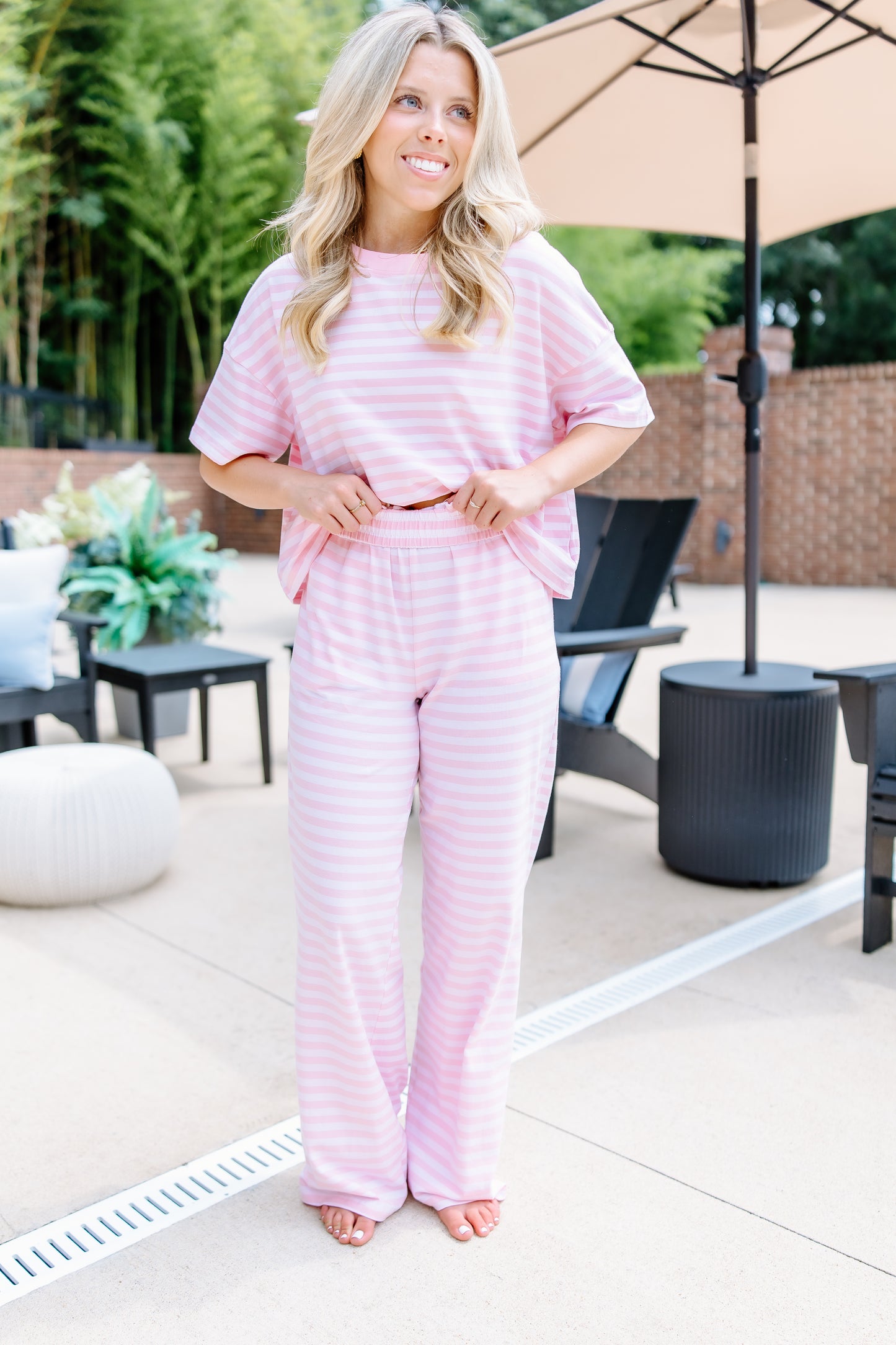 LIGHT PINK STRIPE LONG PANTS