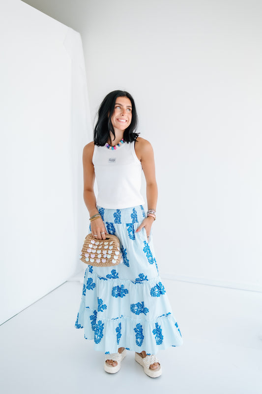 ALL YOU NEED SMOCKED FLORAL SKIRT