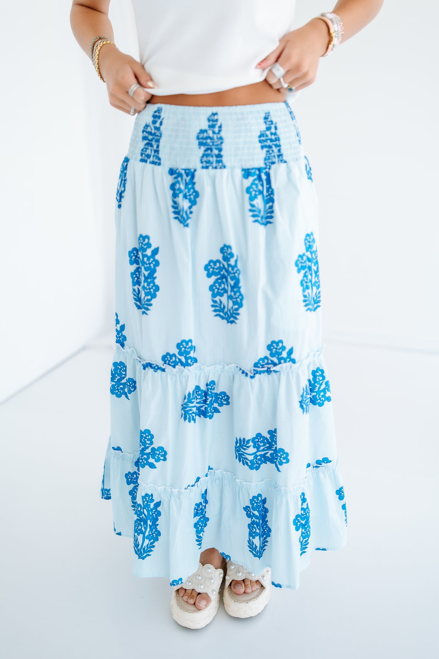 ALL YOU NEED SMOCKED FLORAL SKIRT