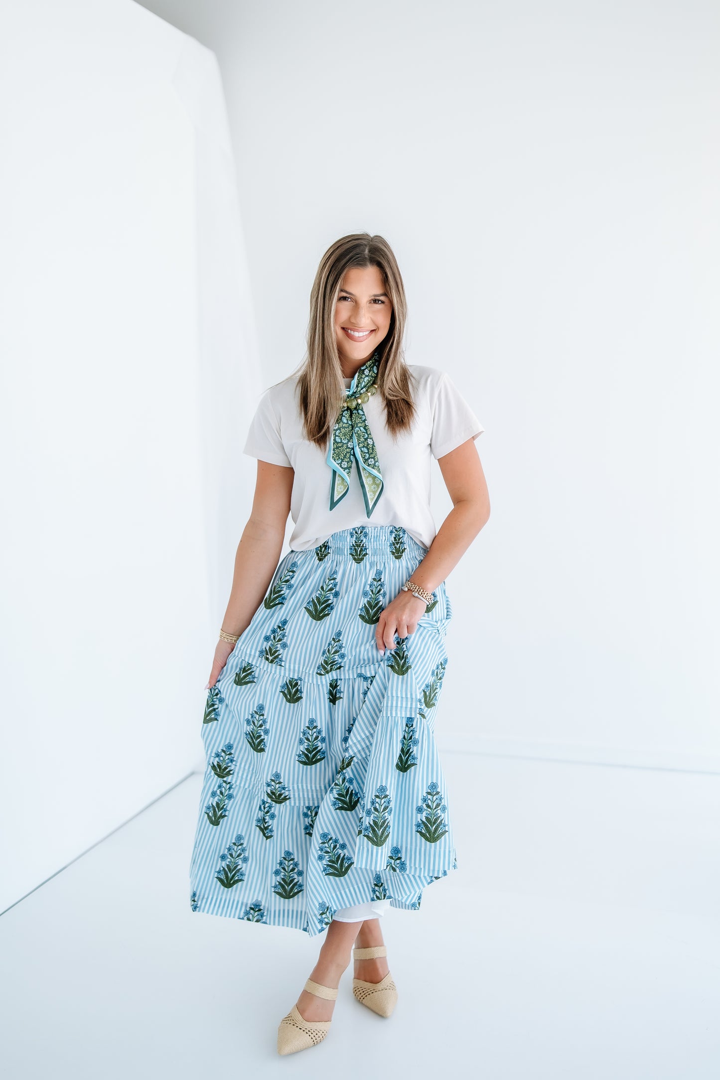 FLORAL STRIPE PATTERN SKIRT