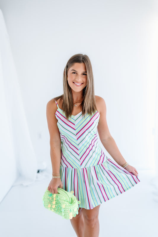 LITTLE FLIRTY STRIPE MINI DRESS