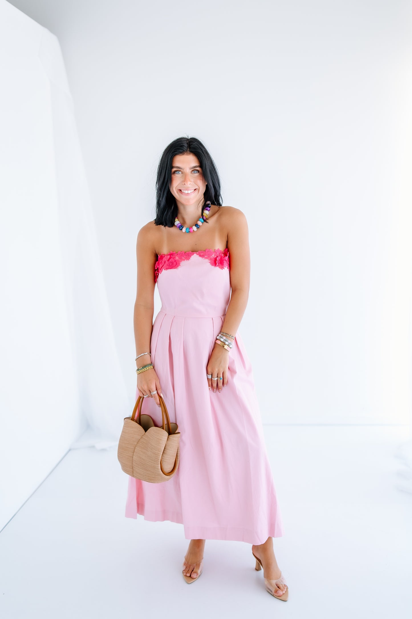 THE FAVE FLORAL APPLIQUE MIDI DRESS