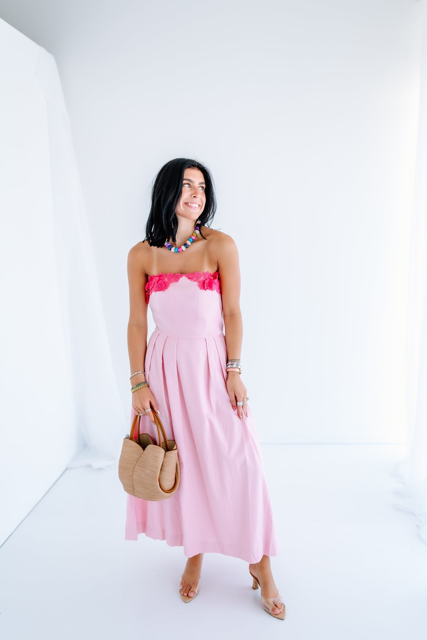 THE FAVE FLORAL APPLIQUE MIDI DRESS