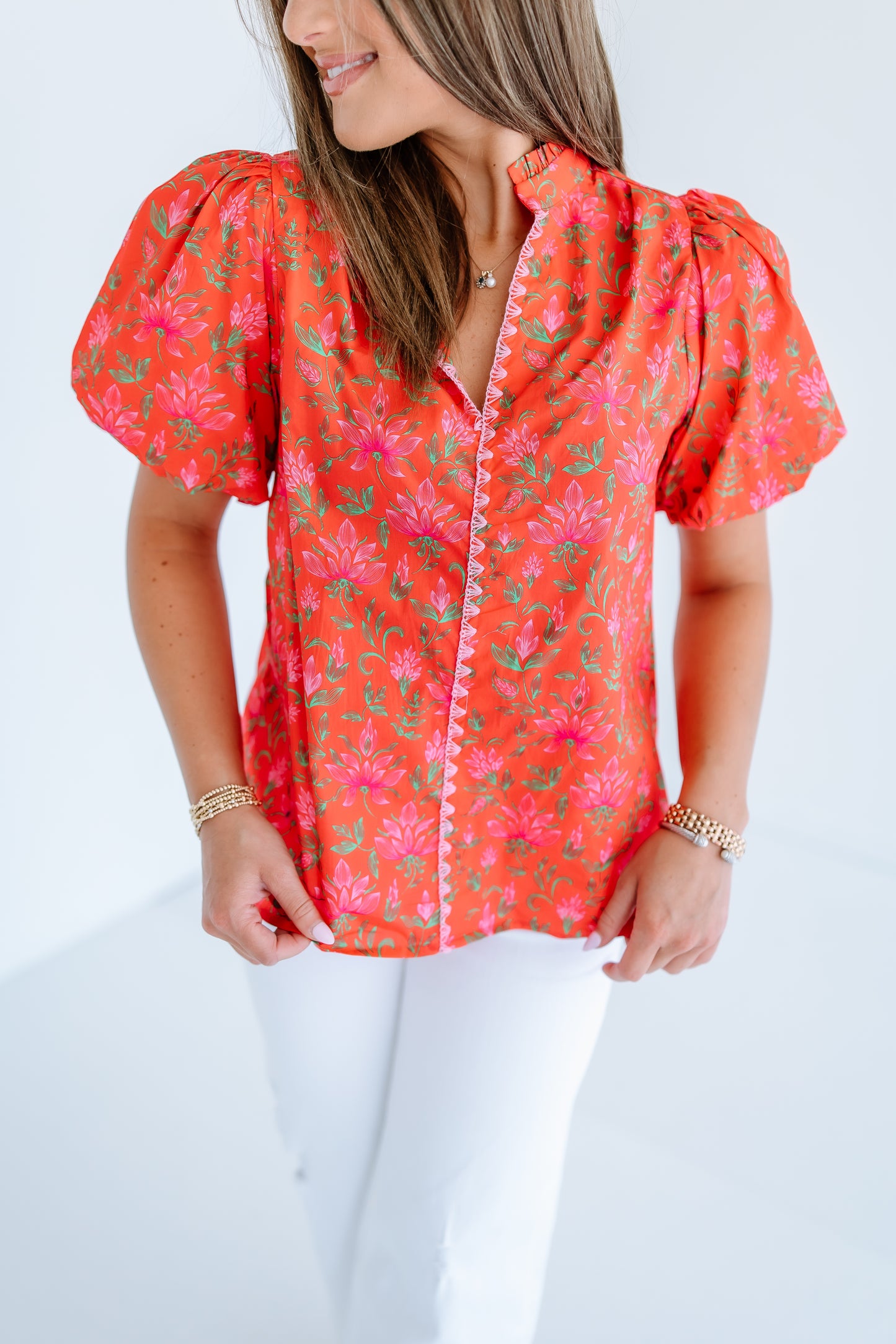 SAY YES FLORAL PUFF SLEEVE BLOUSE