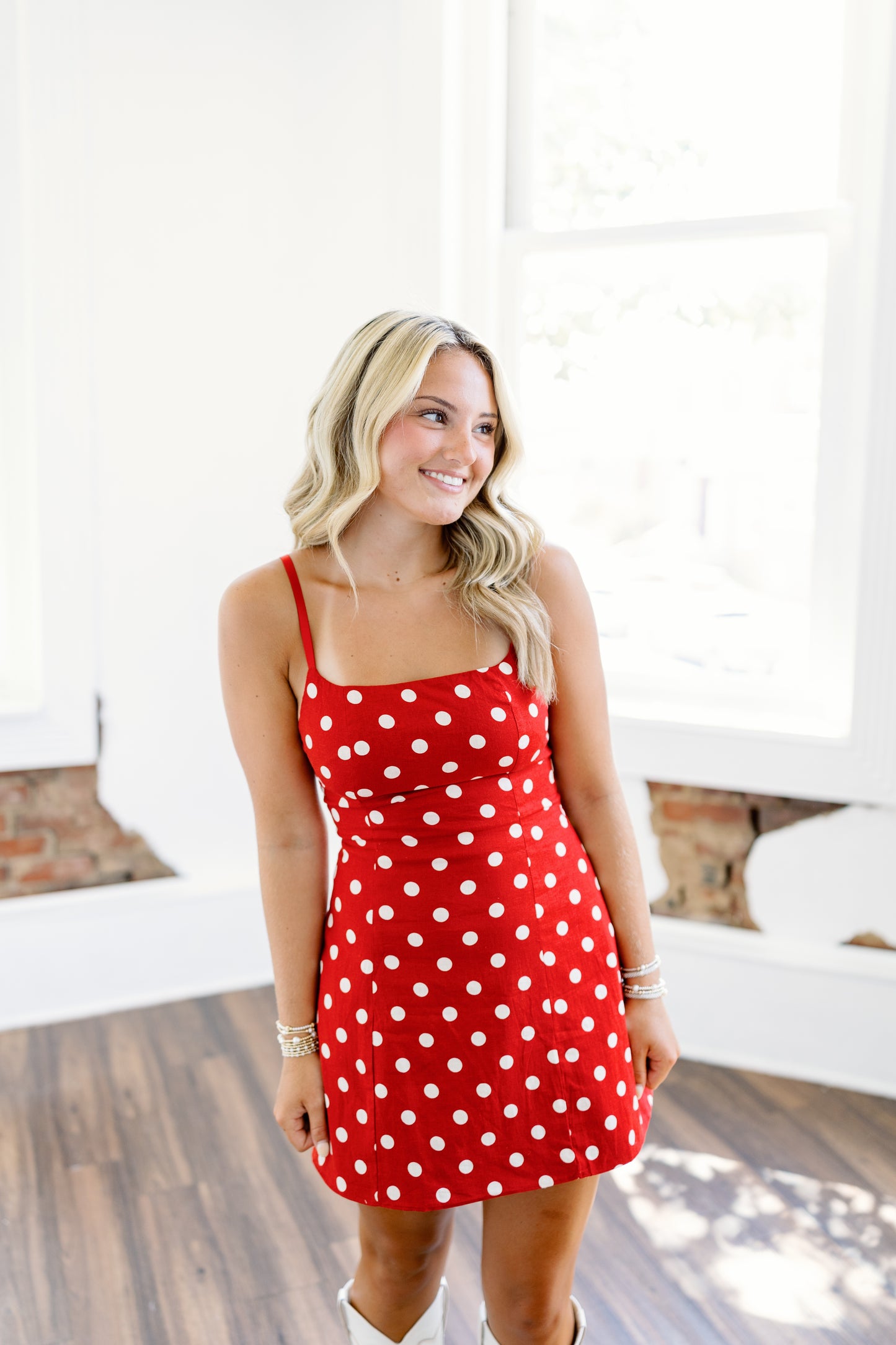 ON THE MAP POLKA DOT MINI DRESS