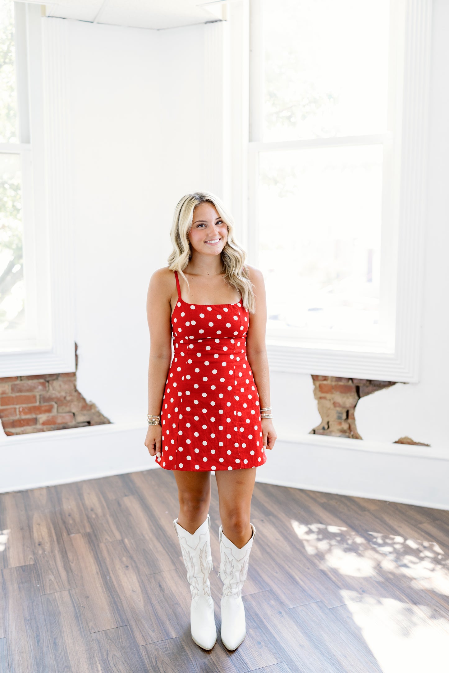 ON THE MAP POLKA DOT MINI DRESS