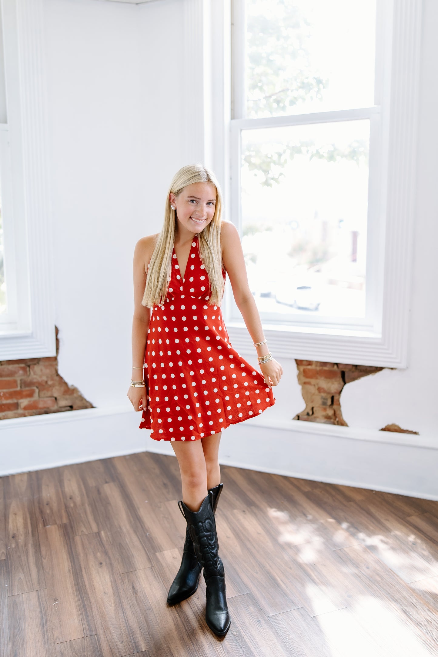 ITTY BITTY HALTER POLKA DOT MINI DRESS