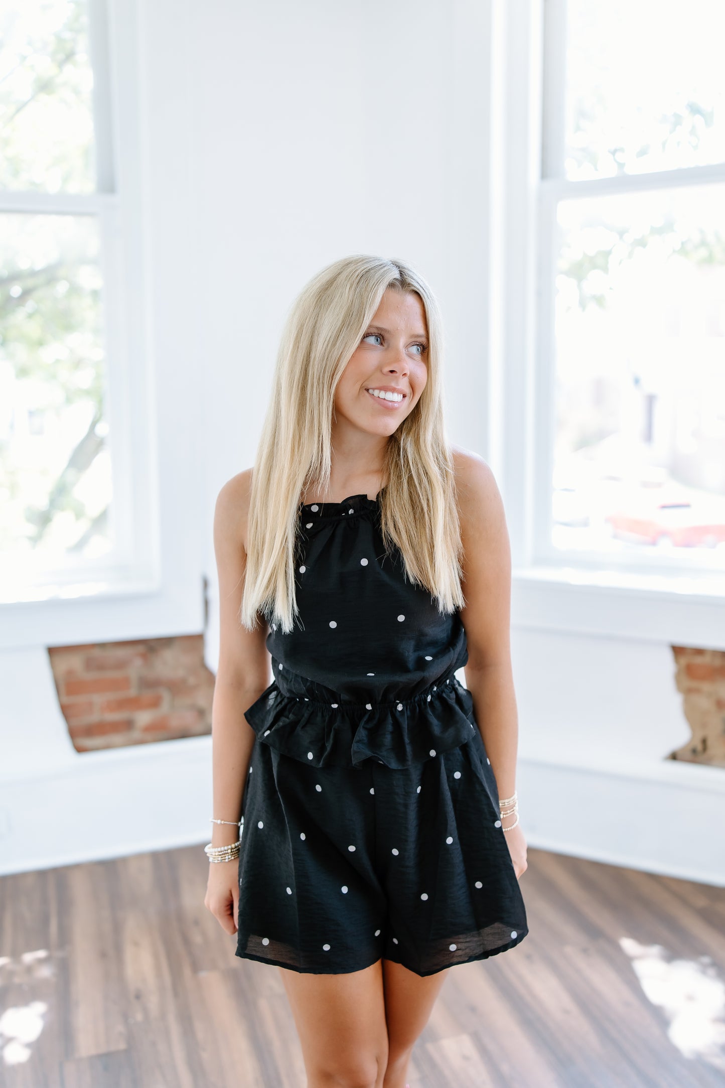 STRAP BACK POLKA DOT ROMPER