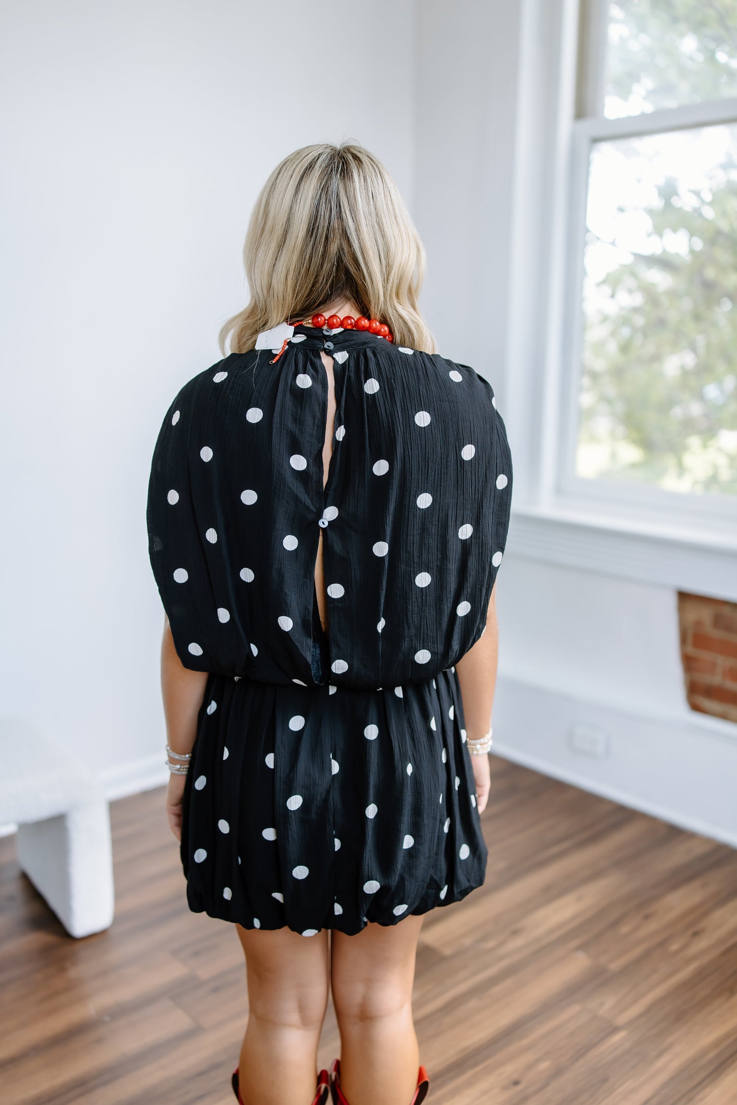 ALL THINGS CLASS POLKA DOT MINI DRESS