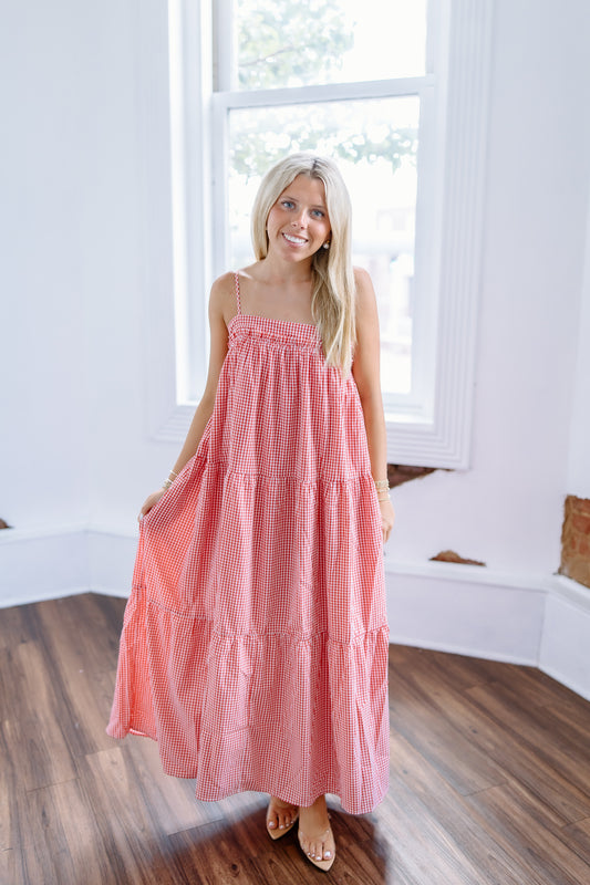 DIAMOND RED GINGHAM DRESS