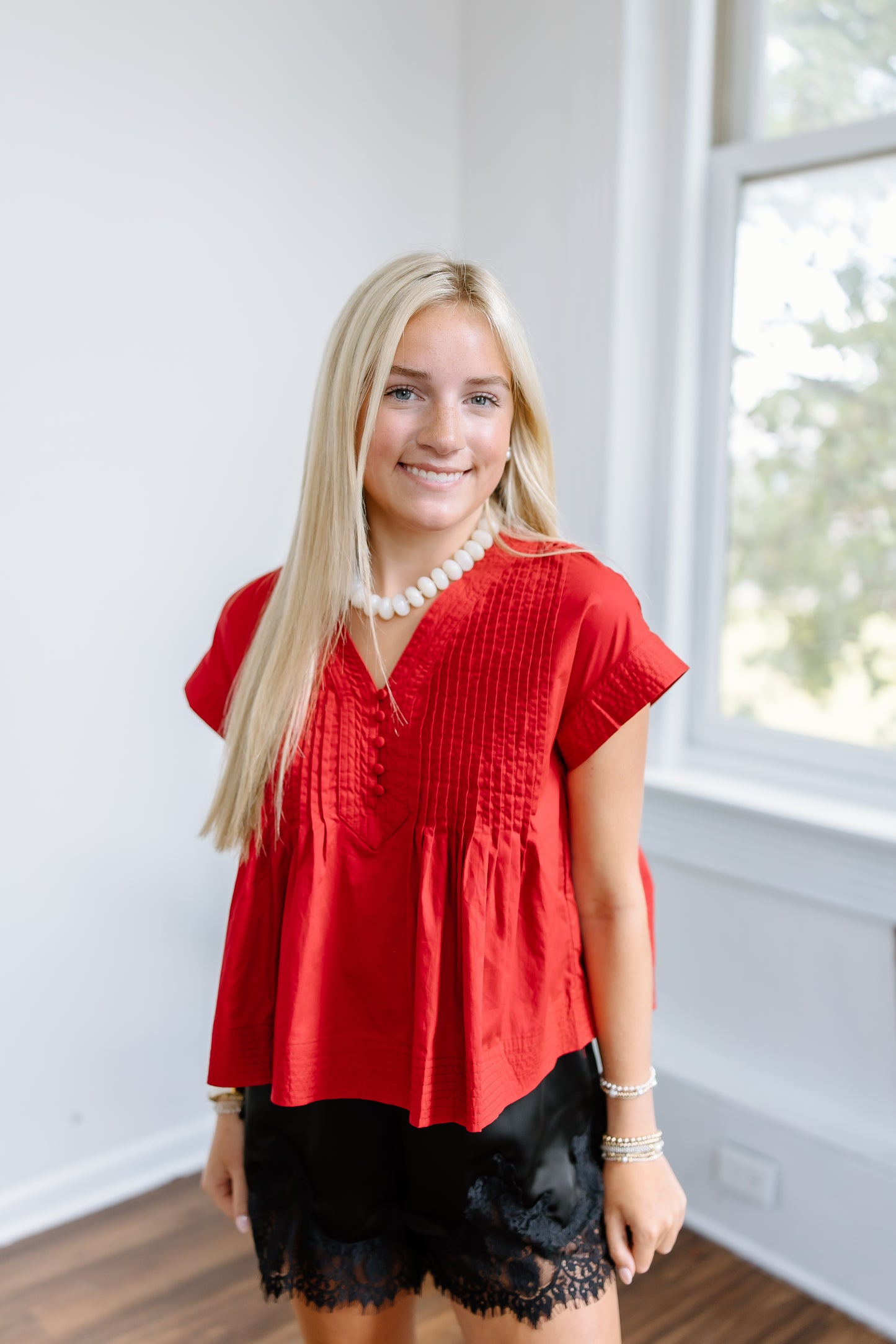 ALL ABOVE PINTUCK PLEATED POPLIN TOP