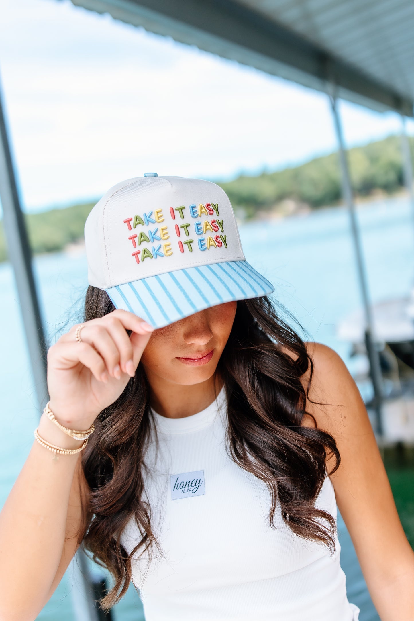 Take it Easy - Blue Striped Trucker Hat