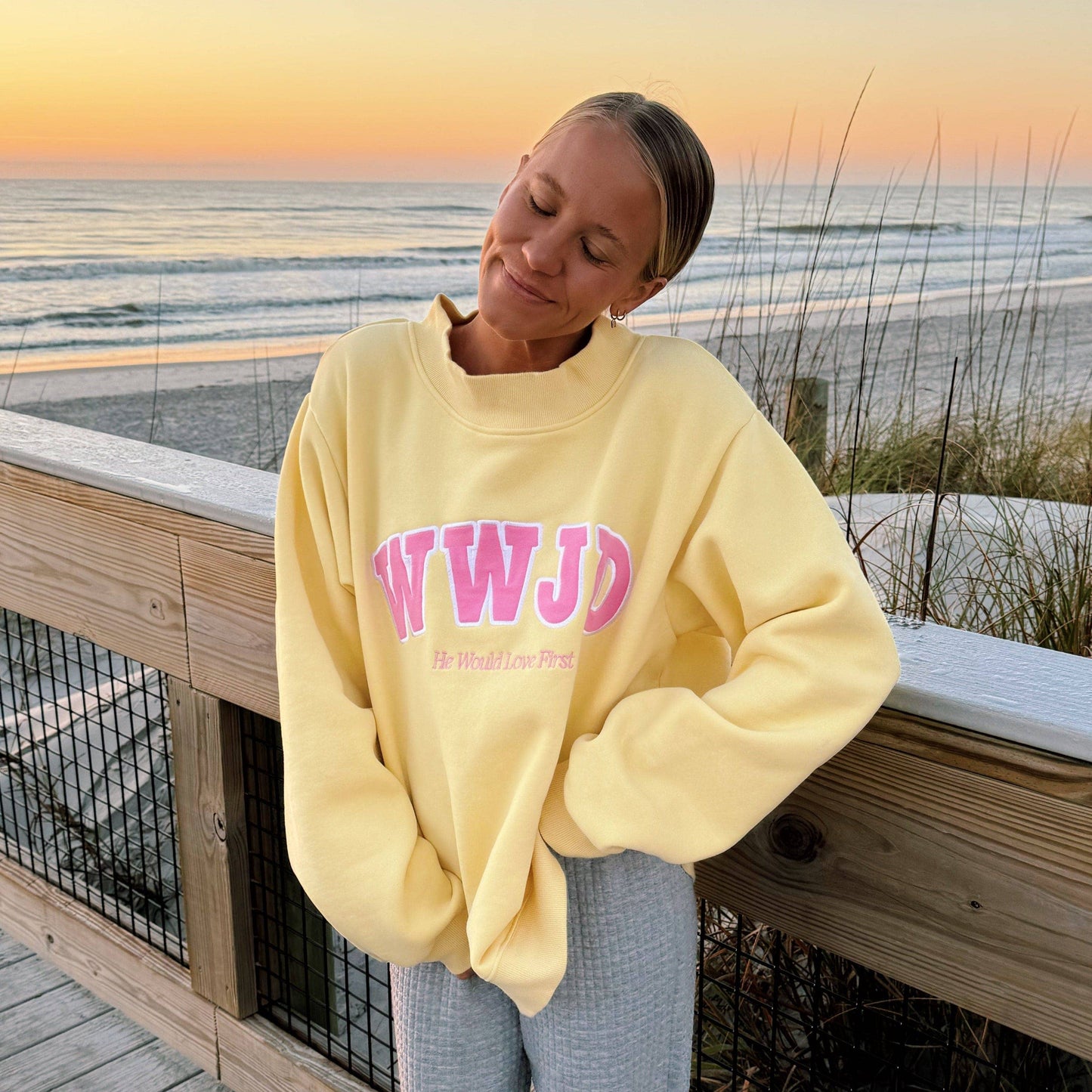 WWJD YELLOW MOCKNECK CREW