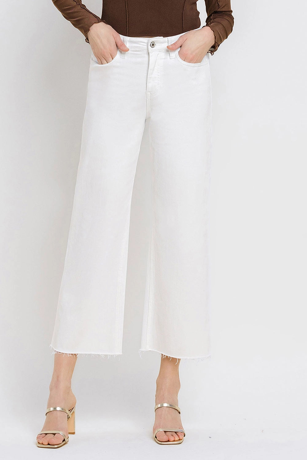 OLIVIA WHITE HIGH RISE CROP WIDE LEG JEANS