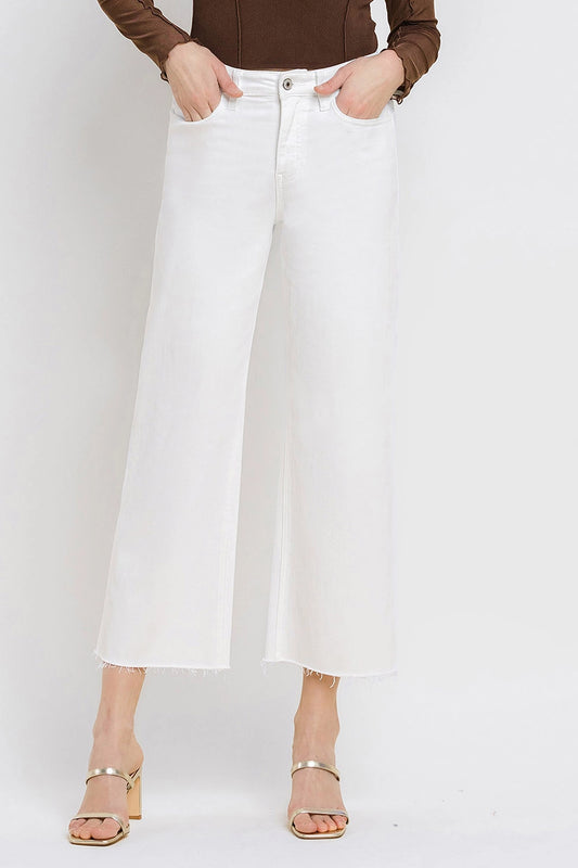 OLIVIA WHITE HIGH RISE CROP WIDE LEG JEANS