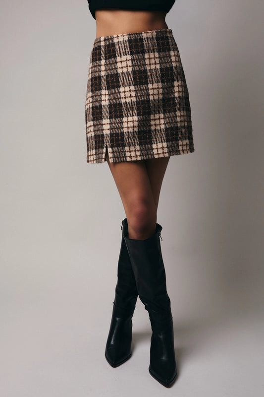 WOOLEN PLAID SLIT SKIRT