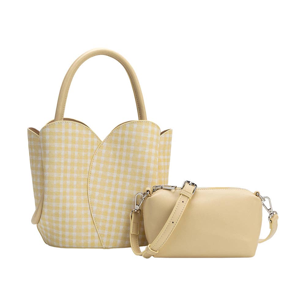Tulip Yellow Gingham Recycled Vegan Leather Top Handle Bag