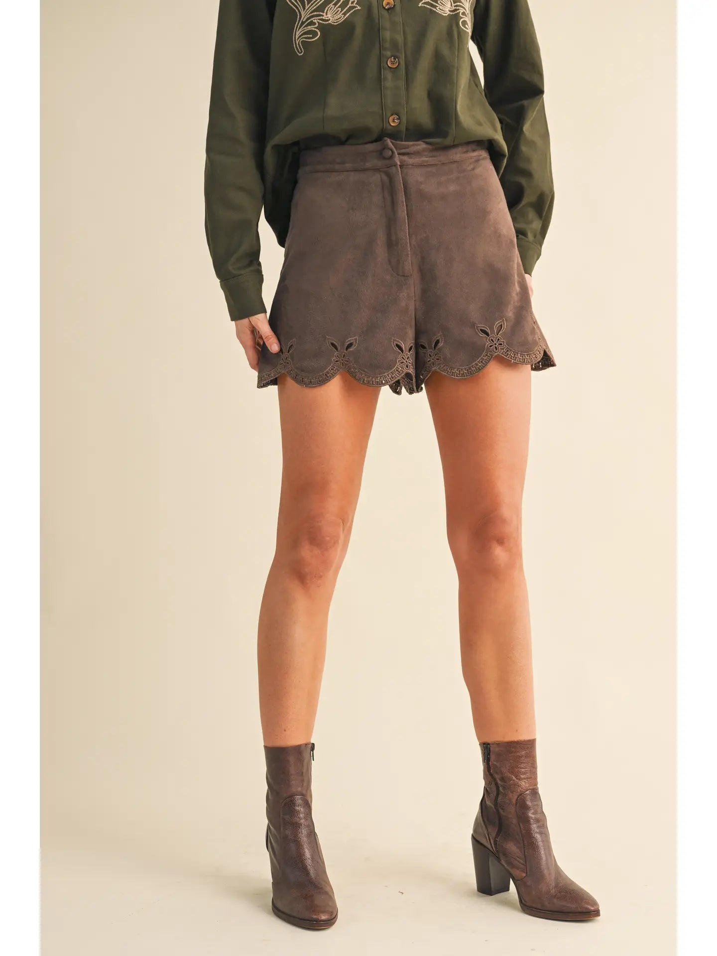 SUEDE EYELET SHORTS