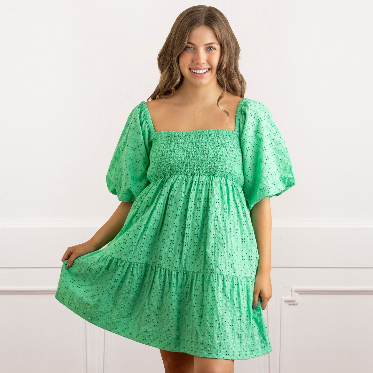 SPRING FEVER EYELET MINI DRESS