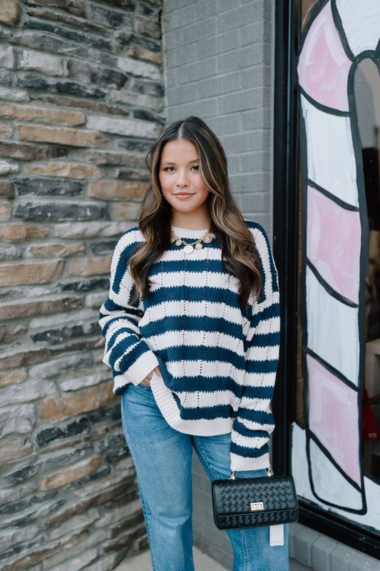 TALK OF THE TOWN STRIPE SWEATER