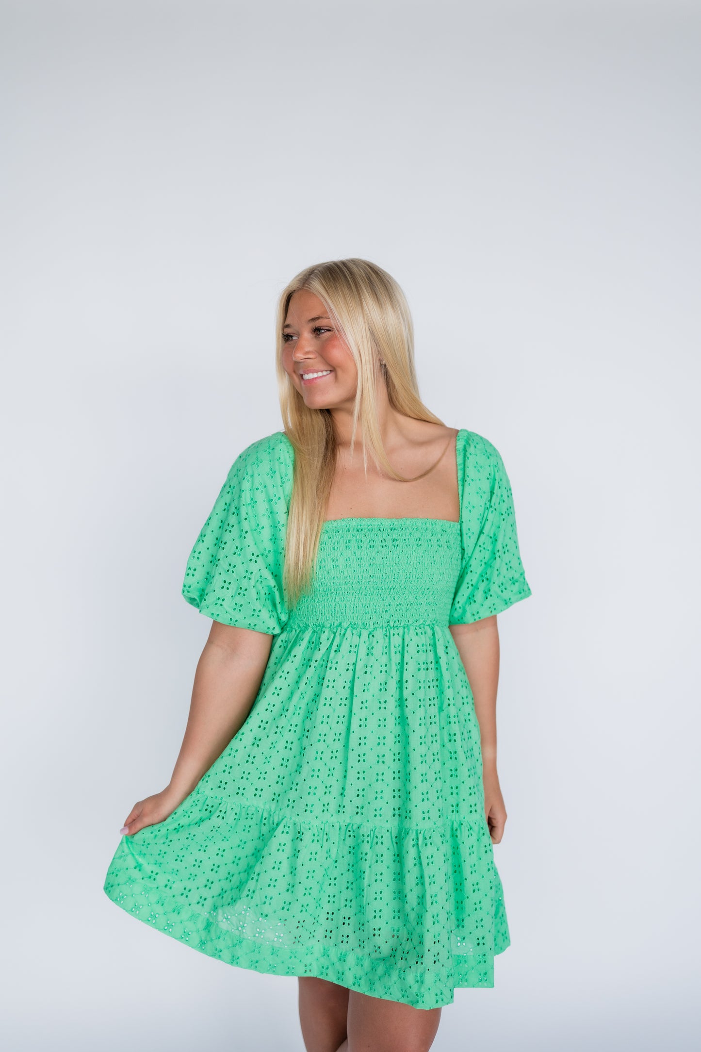 SPRING FEVER EYELET MINI DRESS