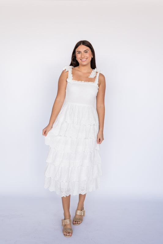 MISS ME YET WHITE MIDI DRESS