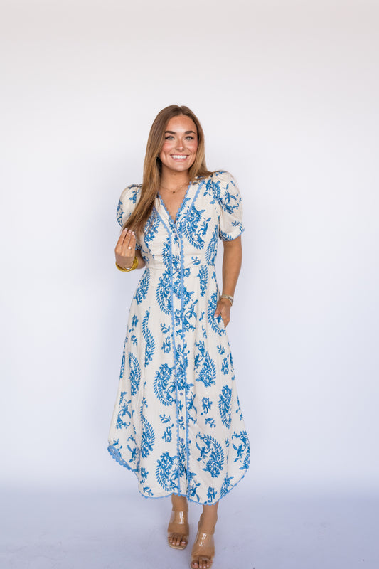 SAY DON'T GO FLORAL MIDI DRESS