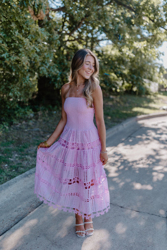 EYELET LACE TUBE DRESS