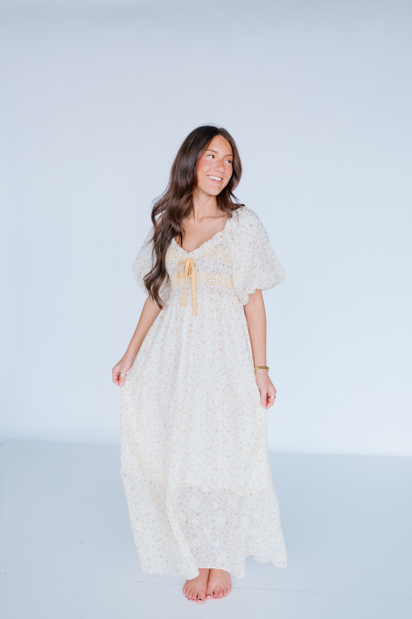 SUNNY FLORAL BUBBLE SLEEVE MAXI DRESS