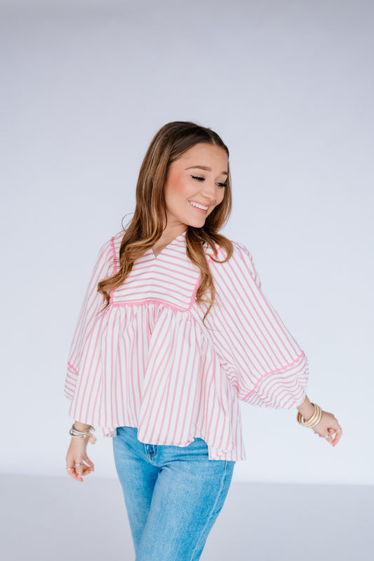 TAKE CARE SCALLOP STRIPE TOP