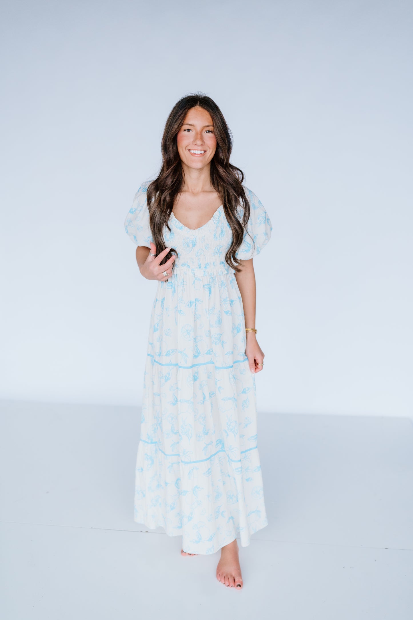 MADE PLANS SMOCKED TIERED MAXI DRESS