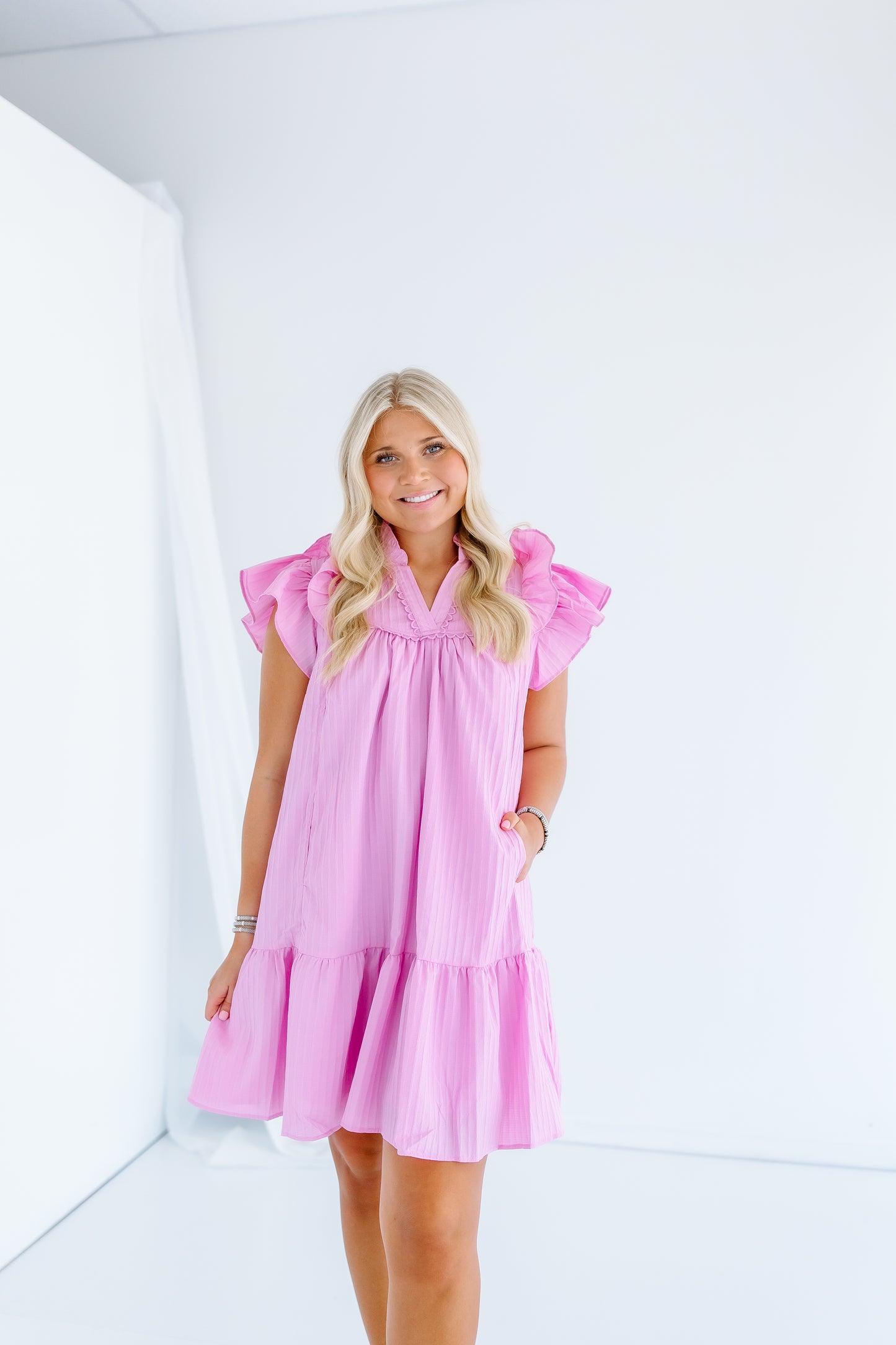 RUFFLE SLEEVE FRILLED MINI DRESS